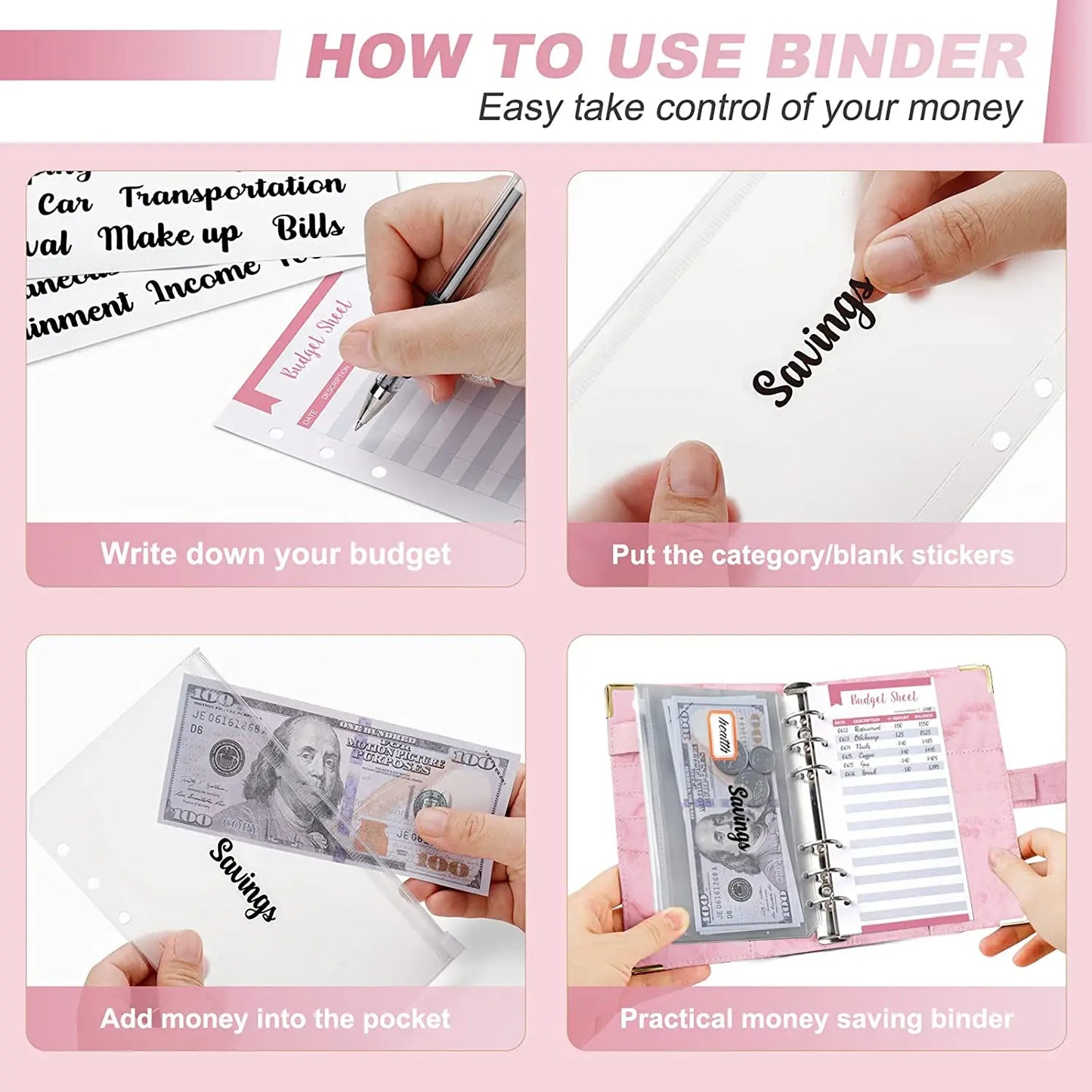 A6 Money Saving Organizer PU Leather Budget Binder Marble Notebook Budgets Planner 2023 Envelope Office School Supplies